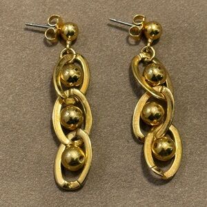 Gold Drop Link Ball Earrings